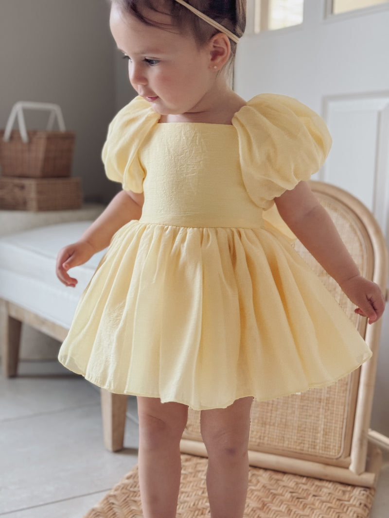 Lucy Puff Sleeve Yellow Baby Dress - A Little Lacey