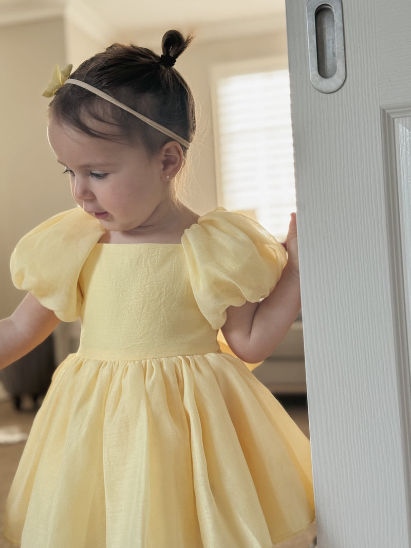 Lucy Puff Sleeve Yellow Baby Dress - A Little Lacey