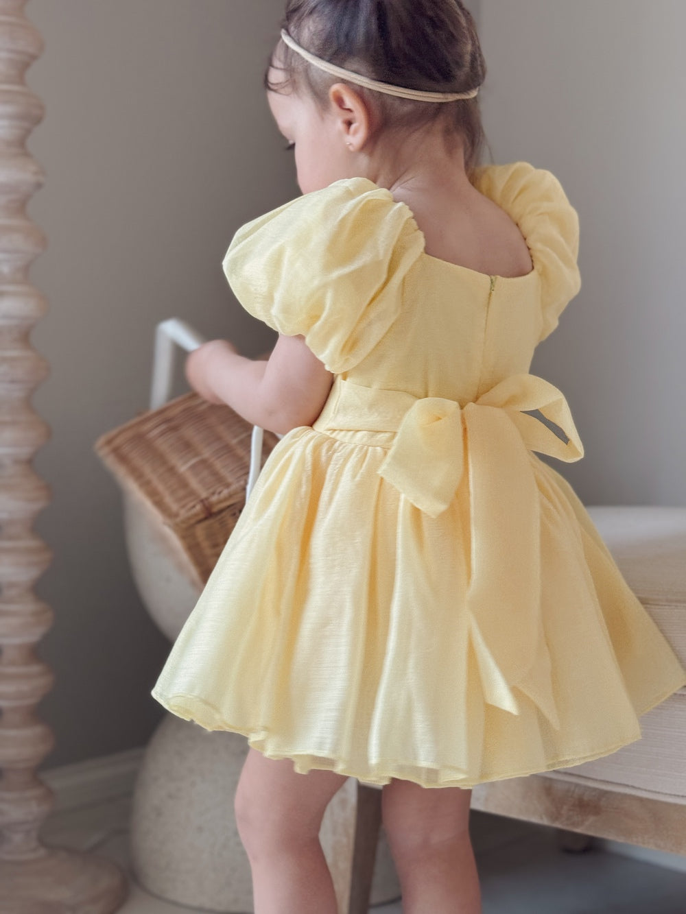 Lucy Puff Sleeve Yellow Baby Dress - Baby Rompers