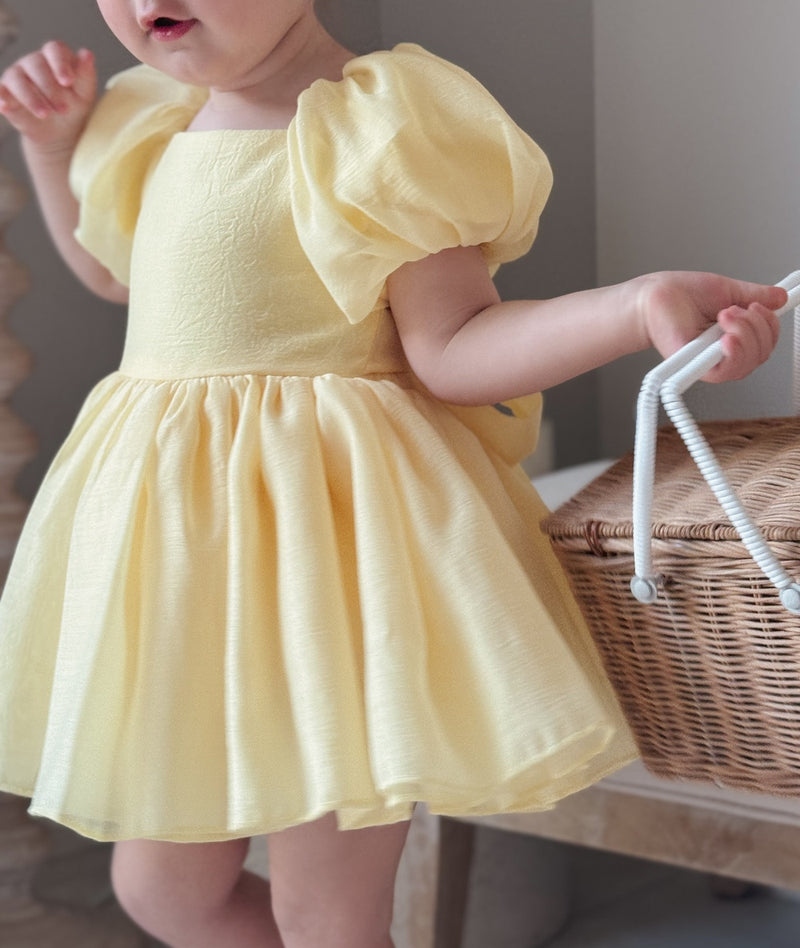 Lucy Puff Sleeve Yellow Baby Dress - A Little Lacey