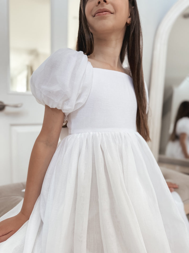 Lucy Girls Knee Length White Dress - A Little Lacey