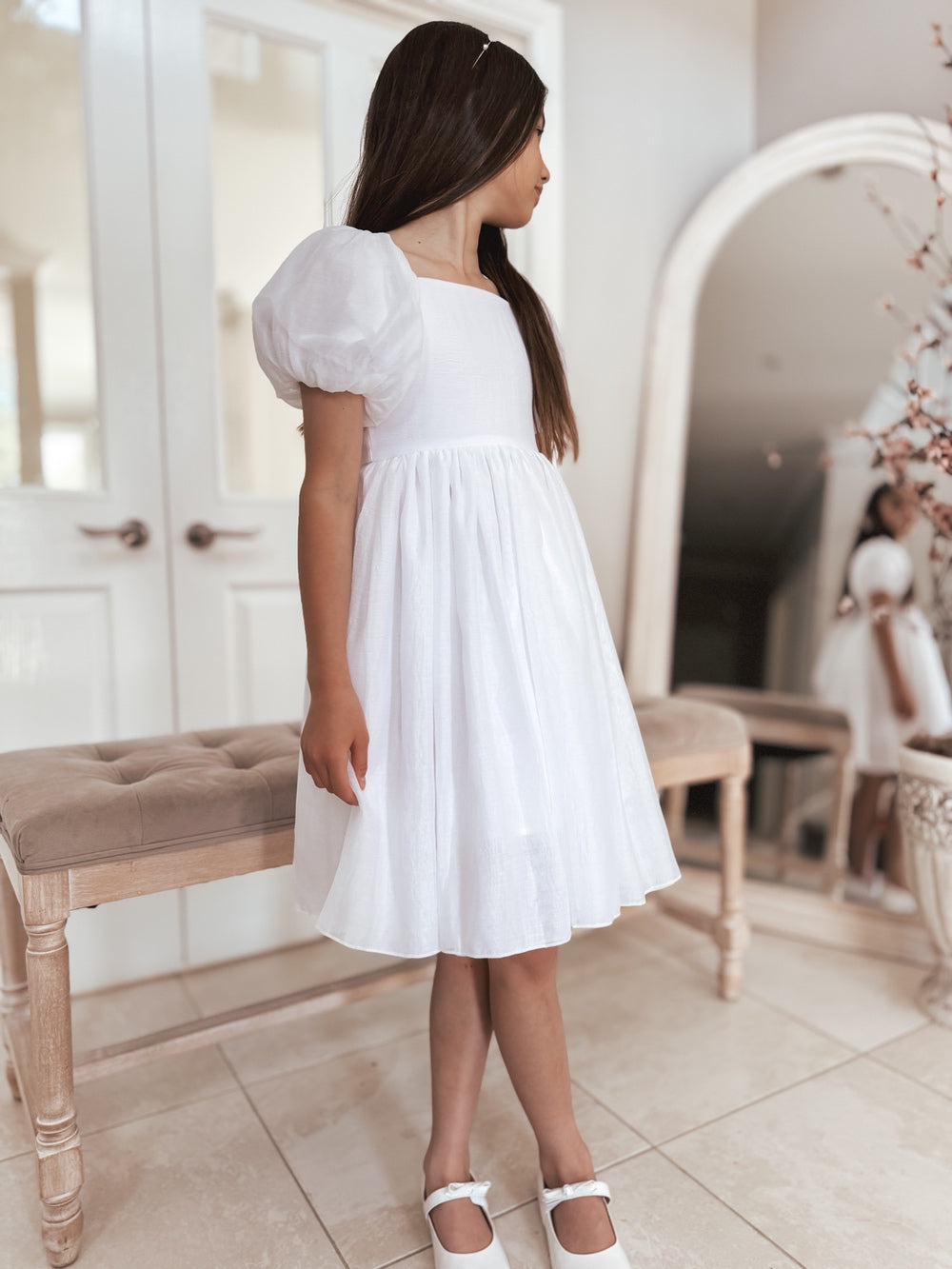 Lucy Girls Knee Length White Dress - Flower Girl Dresses