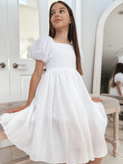 Lucy Girls Knee Length White Dress - A Little Lacey