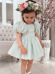 Lucy Puff Sleeve Sage Green Baby Romper - A Little Lacey