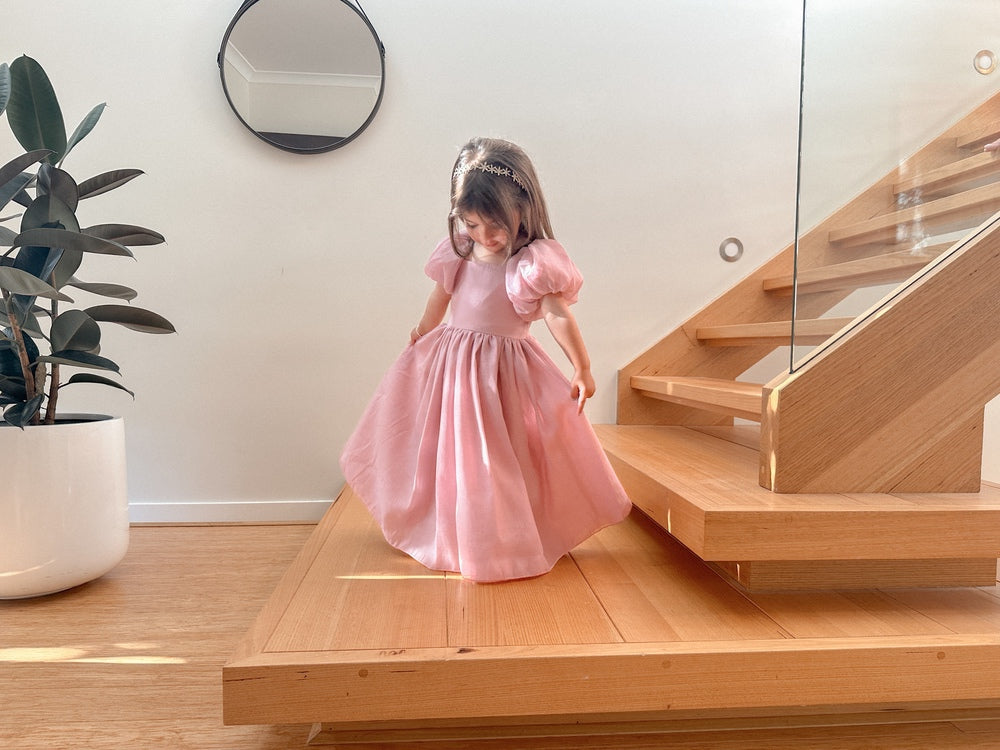 Lucy Girls Puff Sleeve Dress - Dusty Pink - Flower Girl Dresses