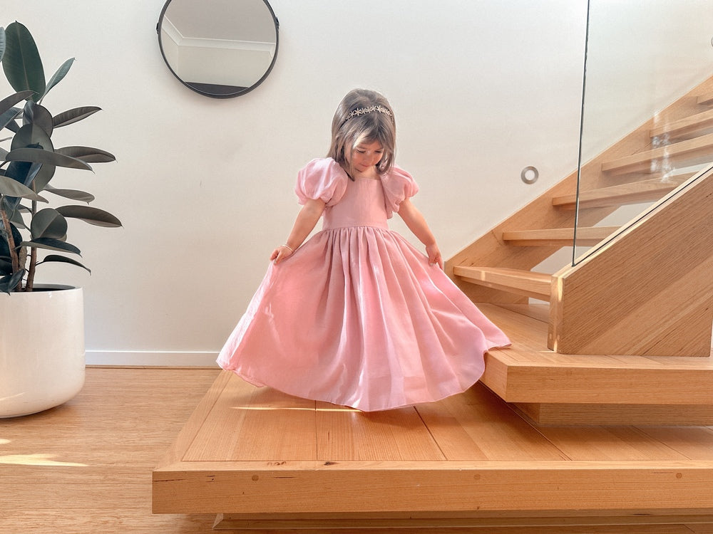 Lucy Girls Puff Sleeve Dress - Dusty Pink - Girls Party DressesFlower girl dress Lucy pink mobile