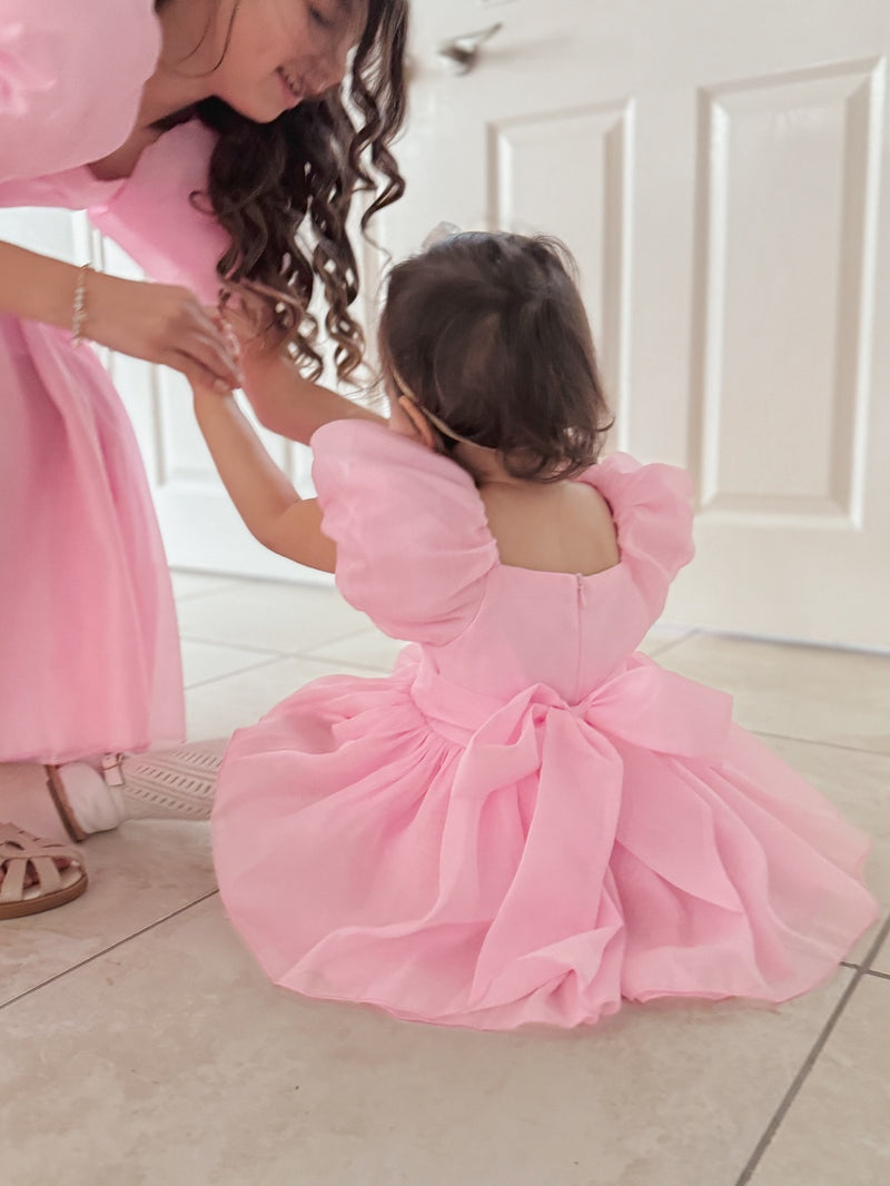 Lucy Puff Sleeve Candy Pink Baby Dress - A Little Lacey