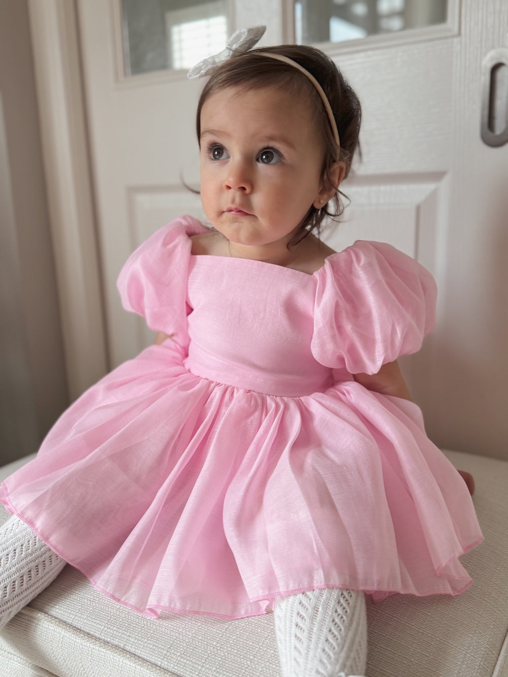 baby girl pink dress Lucy Puff Sleeve Candy Pink Baby Dress – A Little Lacey