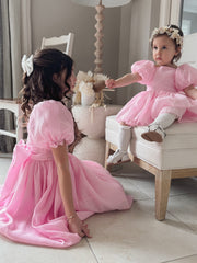 Lucy Puff Sleeve Candy Pink Baby Dress - A Little Lacey