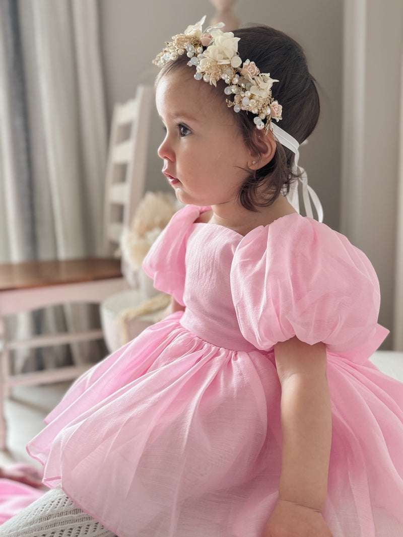 Lucy Puff Sleeve Candy Pink Baby Dress - A Little Lacey