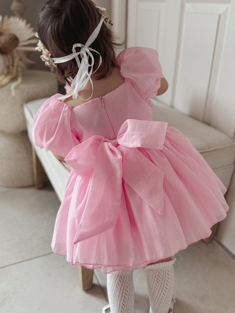 Lucy Puff Sleeve Candy Pink Baby Dress