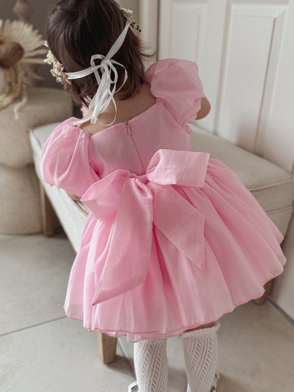 Lucy Puff Sleeve Candy Pink Baby Dress - A Little Lacey · Photo 3 of 13