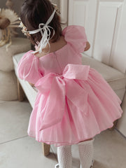 Lucy Puff Sleeve Candy Pink Baby Dress - A Little Lacey