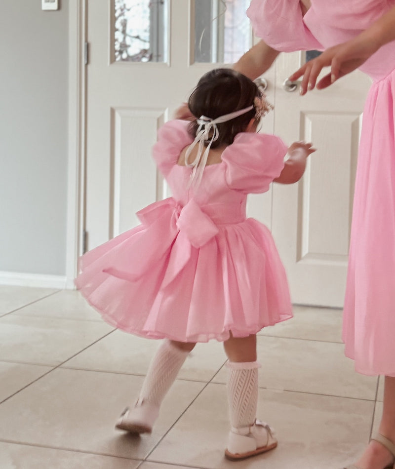 Lucy Puff Sleeve Candy Pink Baby Dress - A Little Lacey