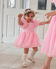 Lucy Puff Sleeve Candy Pink Baby Dress - A Little Lacey