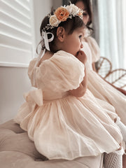 Lucy Puff Sleeve Champagne Baby Dress - A Little Lacey