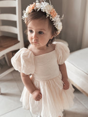 Lucy Puff Sleeve Champagne Baby Dress - A Little Lacey