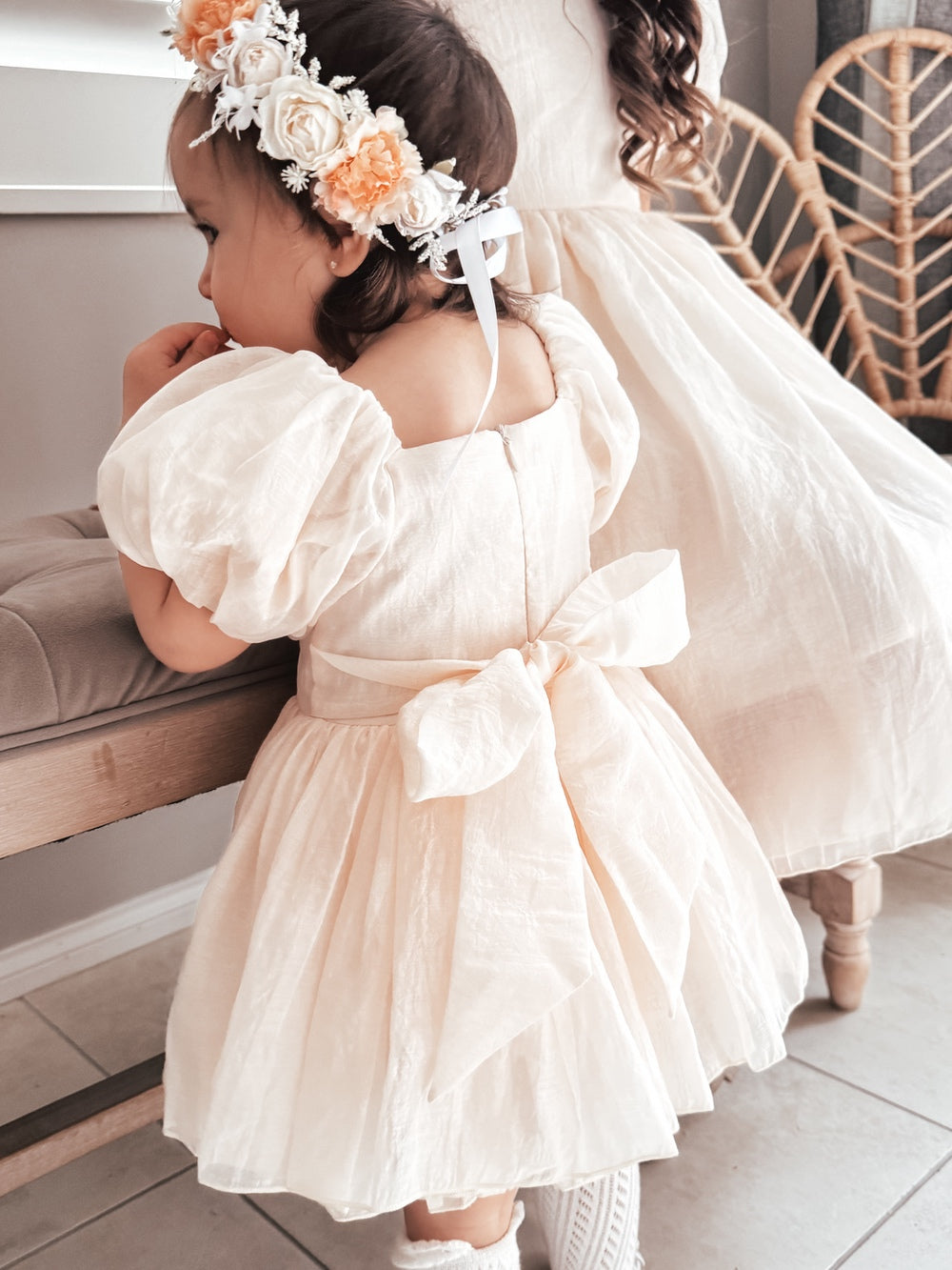 Lucy Puff Sleeve Champagne Baby Dress - Flower Girl Dresses