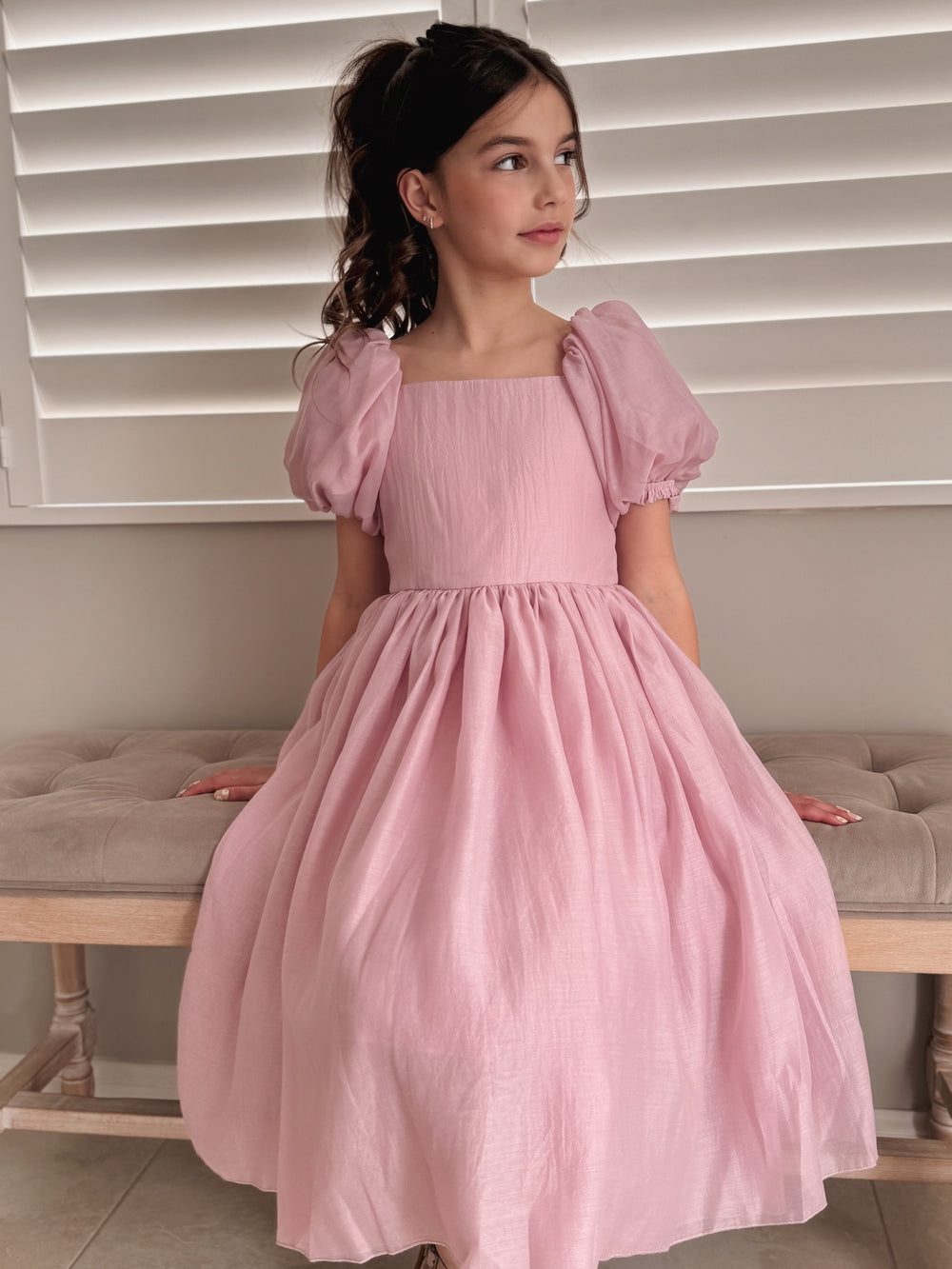 Lucy Girls Dusty Pink Midi Dress - Girls Pink Dresses