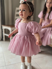 Lucy Puff Sleeve Dusty Pink Baby Dress - A Little Lacey