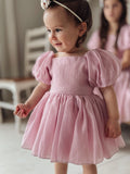 Lucy Puff Sleeve Dusty Pink Baby Dress - A Little Lacey · Photo 9 of 11
