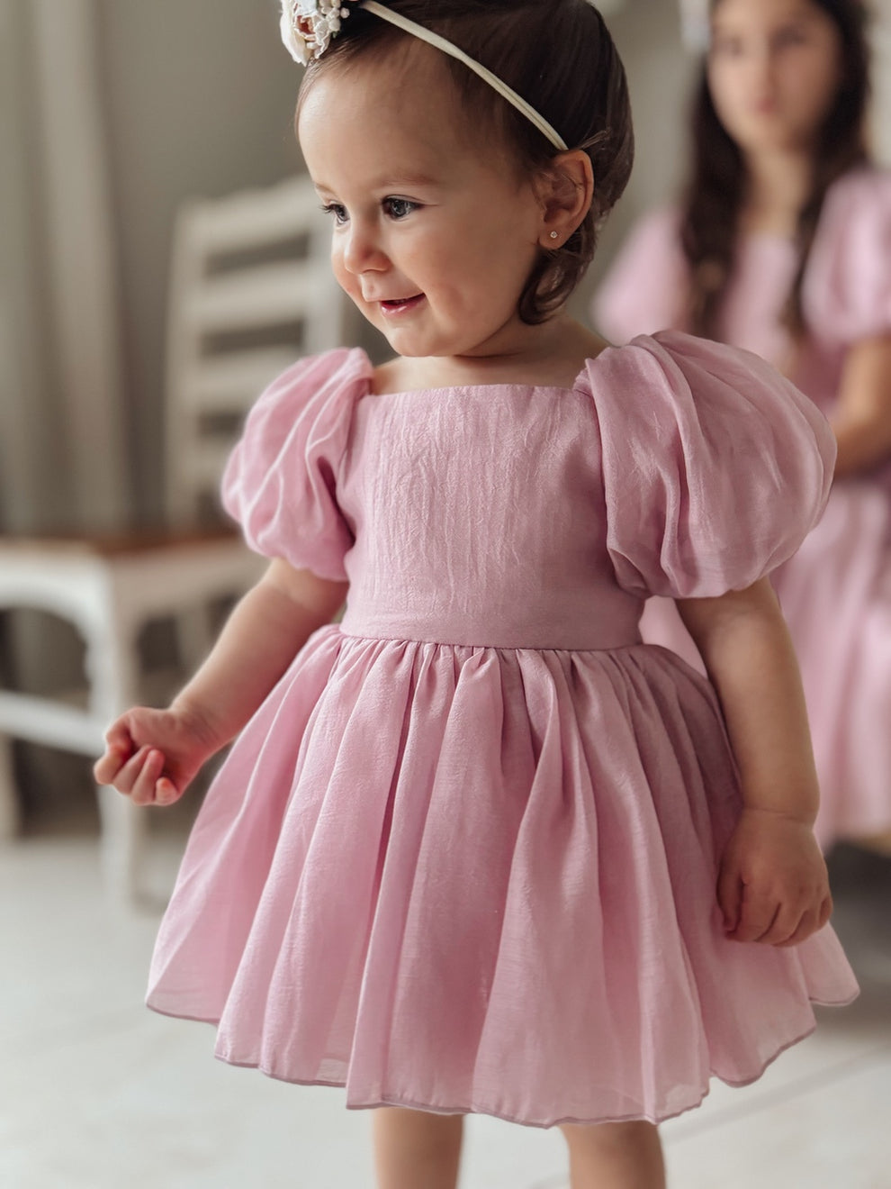 Lucy Puff Sleeve Dusty Pink Baby Dress - A Little Lacey · Photo 9 of 11