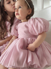 Lucy Puff Sleeve Dusty Pink Baby Dress - A Little Lacey