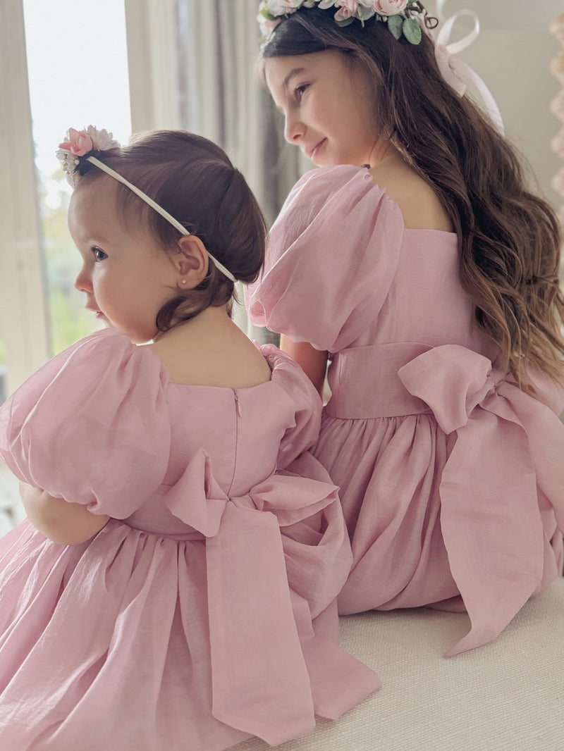 Lucy Puff Sleeve Dusty Pink Baby Dress - A Little Lacey