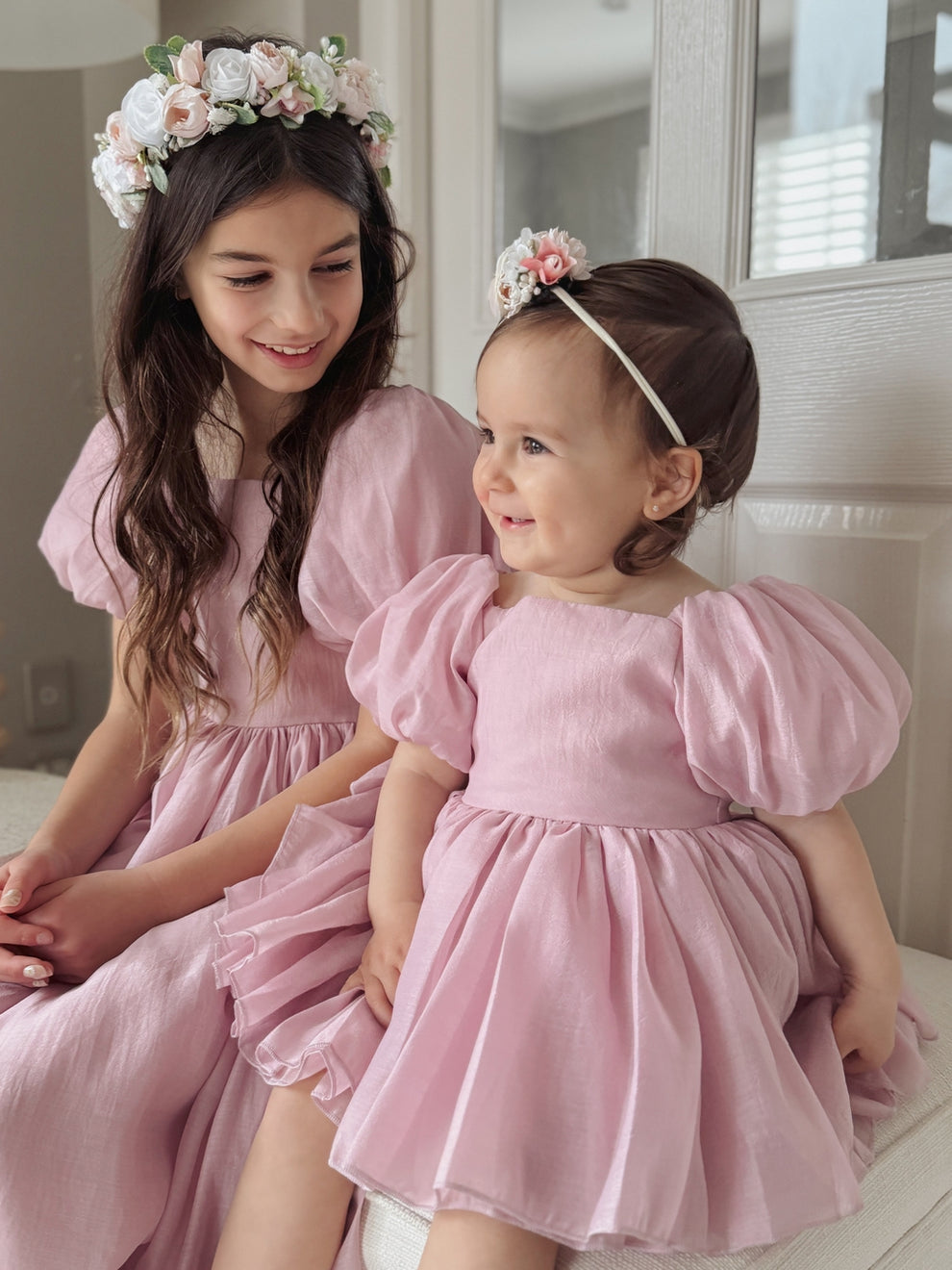 Lucy Puff Sleeve Dusty Pink Baby Dress - A Little Lacey · Photo 6 of 11