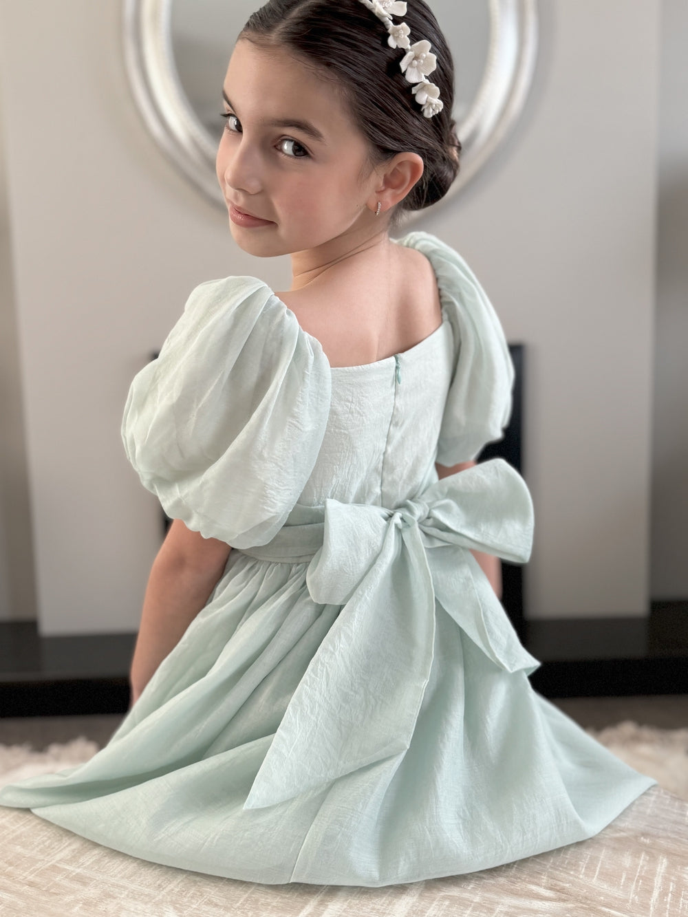 Lucy Girls Sage Green Midi Dress - Flower Girl Dresses