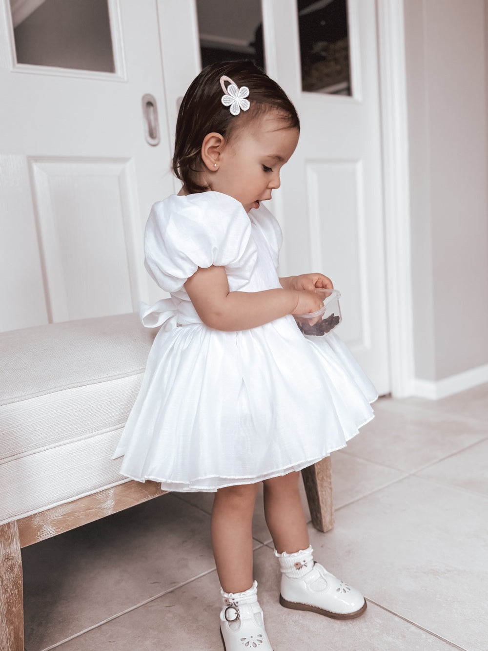 Lucy Puff Sleeve White Baby Dress – A Little Lacey