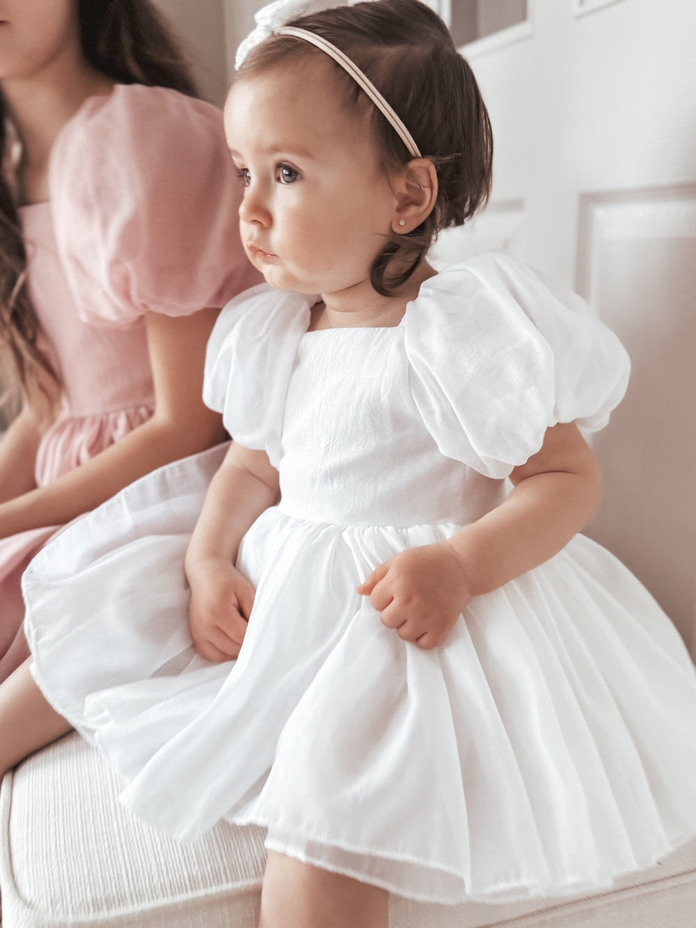 Lucy Puff Sleeve White Baby Dress - Baptism Dresses