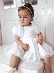 Lucy Puff Sleeve White Baby Dress - A Little Lacey