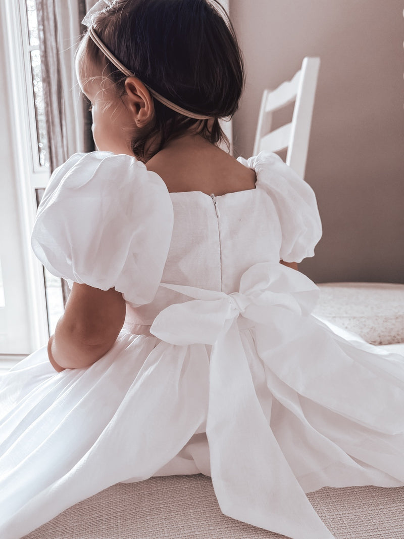 Lucy Puff Sleeve White Baby Dress - A Little Lacey