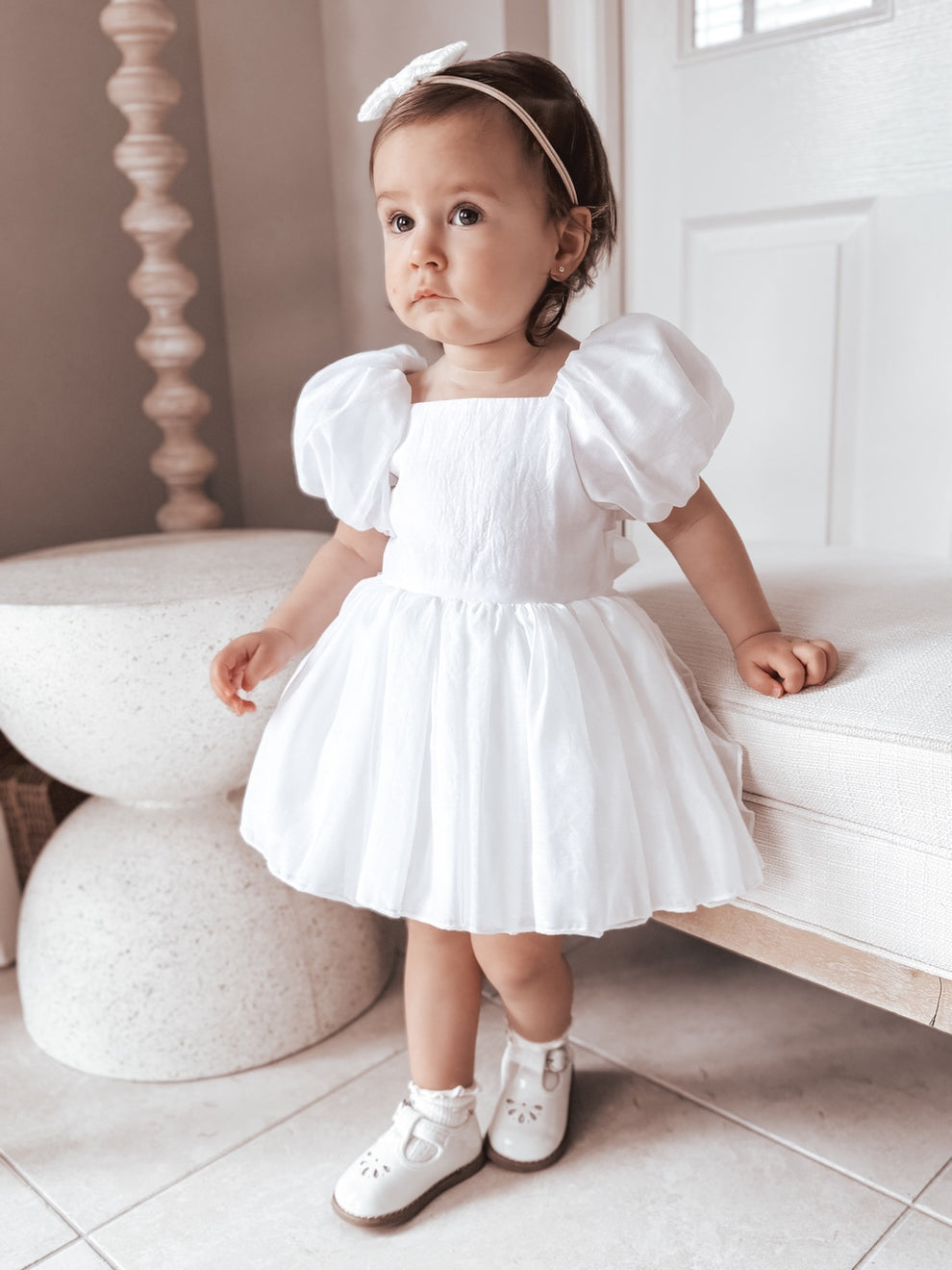 Lucy Puff Sleeve White Baby Dress - A Little Lacey · Photo 5 of 8