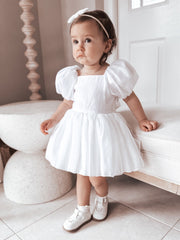 Lucy Puff Sleeve White Baby Dress - A Little Lacey