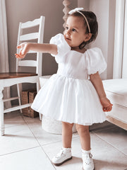 Lucy Puff Sleeve White Baby Dress - A Little Lacey