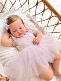 Lila lilac embroidered baby dress with soft tulle skirt