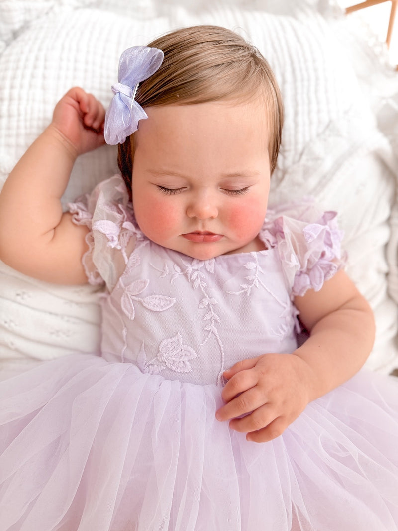 Lila Lilac Embroidered Baby Romper - A Little Lacey