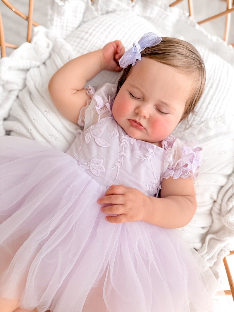 Lila Lilac Embroidered Baby Romper - A Little Lacey