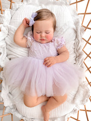 Lila Lilac Embroidered Baby Romper - A Little Lacey