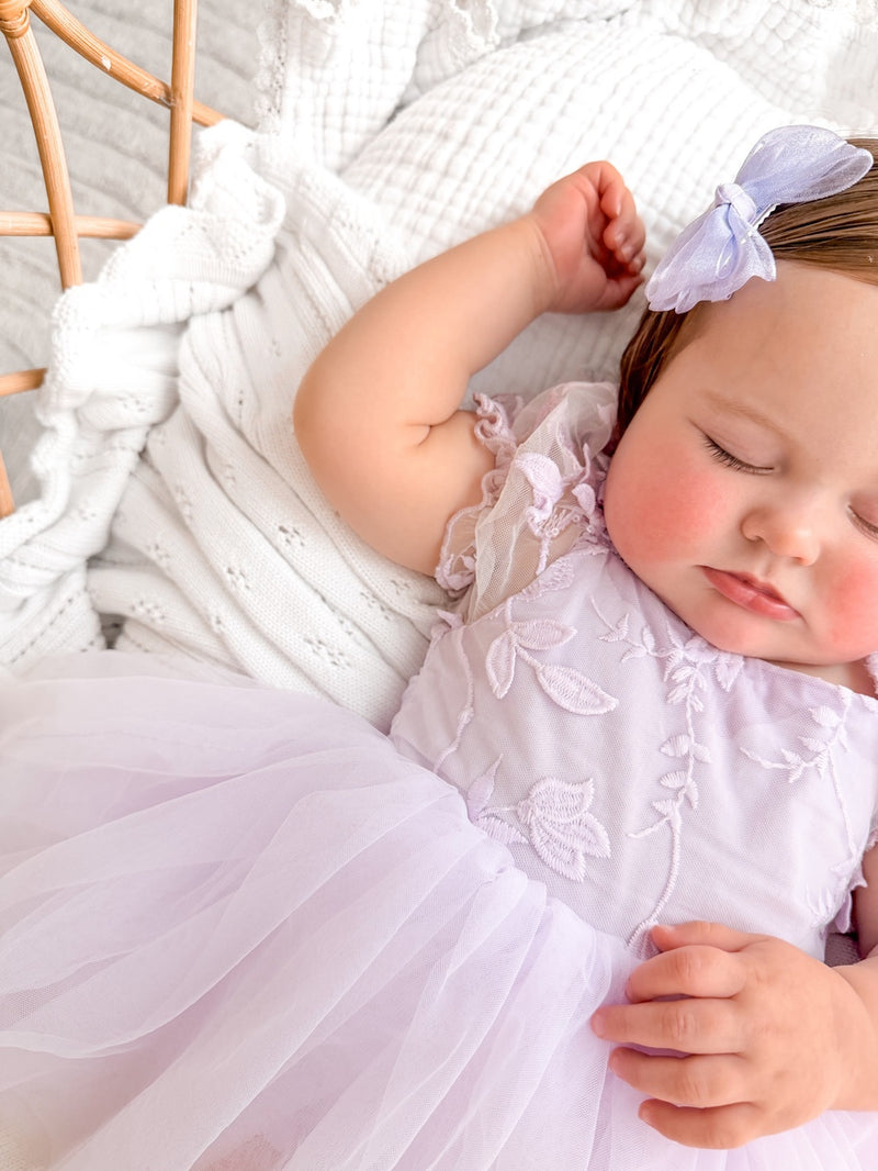 Lila Lilac Embroidered Baby Romper - A Little Lacey