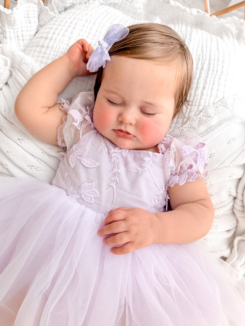 Lila Lilac Embroidered Baby Romper - A Little Lacey