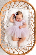 Baby girl lilac dress with ruffle sleeves and tulle skirt