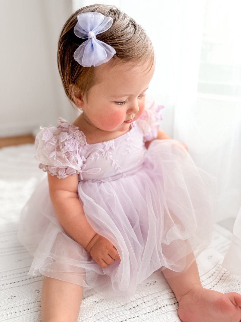 Lila Lilac Embroidered Baby Romper - A Little Lacey