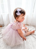 Elegant lilac baby flower girl dress with bow back
