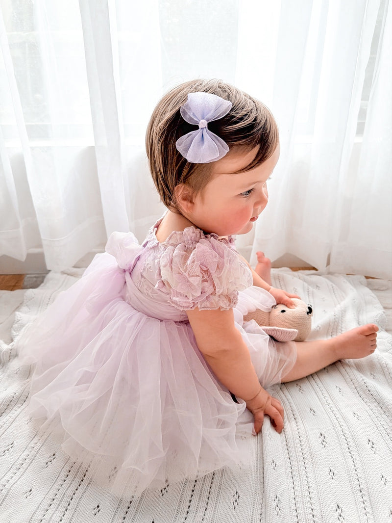 Lila Lilac Embroidered Baby Romper - A Little Lacey
