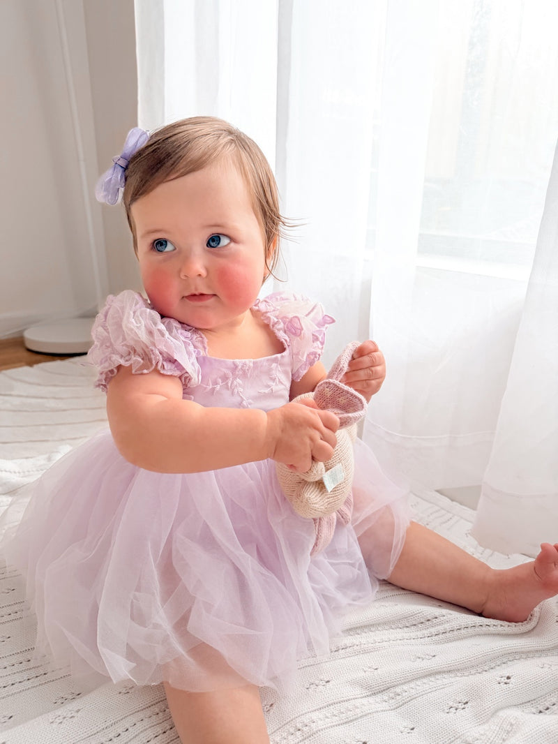Lila Lilac Embroidered Baby Romper - A Little Lacey