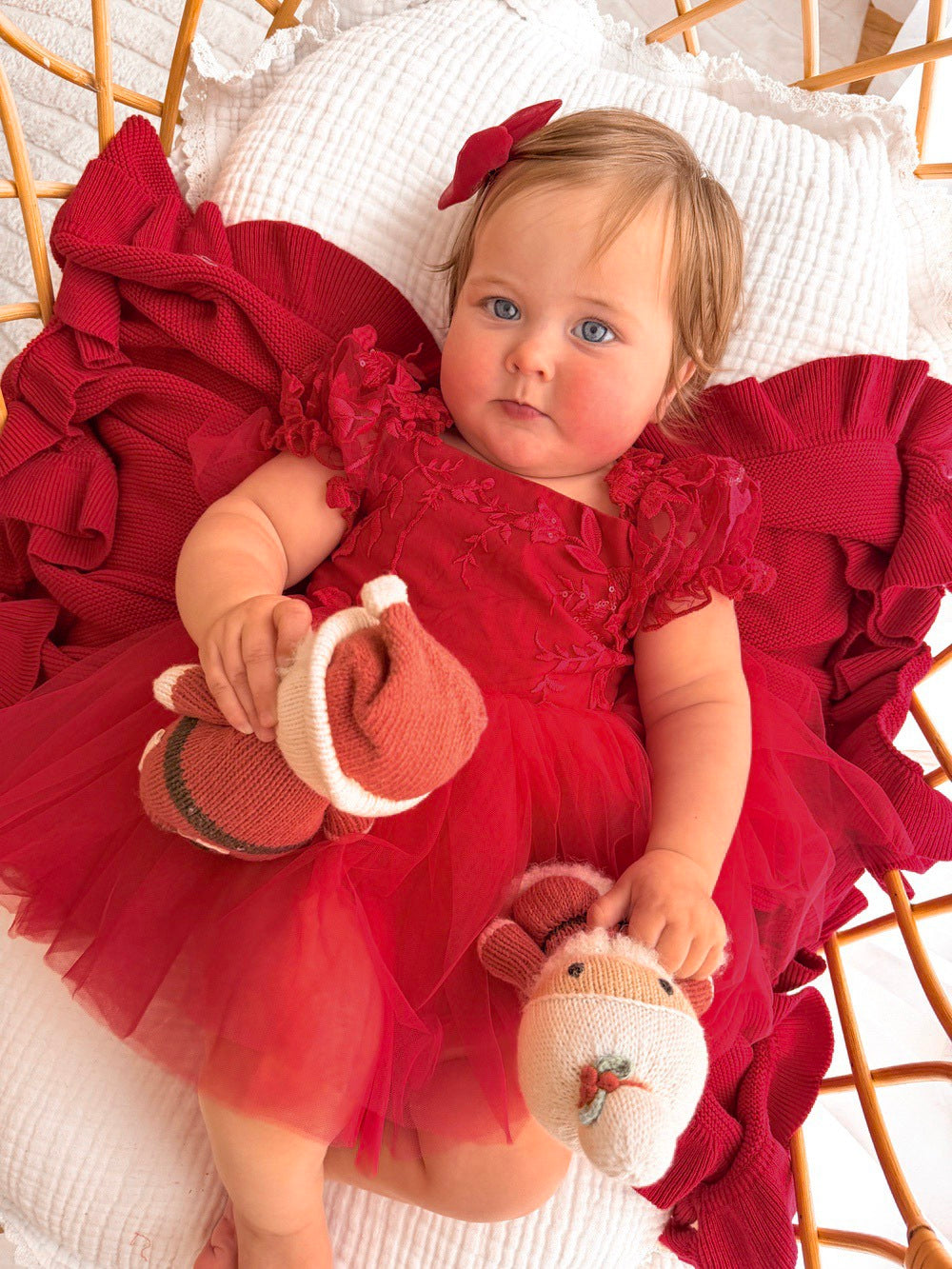 Red baby dress with tulle bow back
