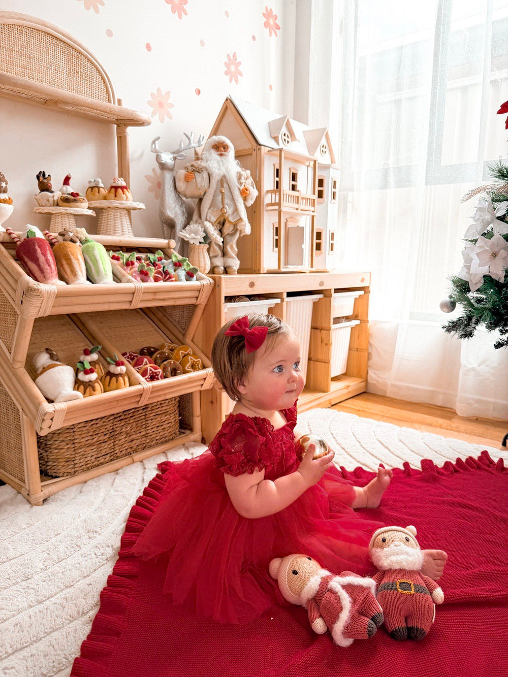 Lila red embroidered baby Christmas dress